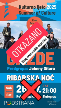 Kulturno ljeto - Sutrašnji koncert i ribarska večer se odgađa zbog loše vremenske prognoze.